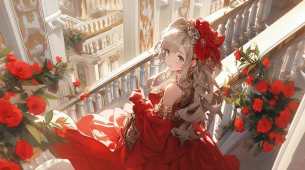 Illustration, girl, red, dress, 