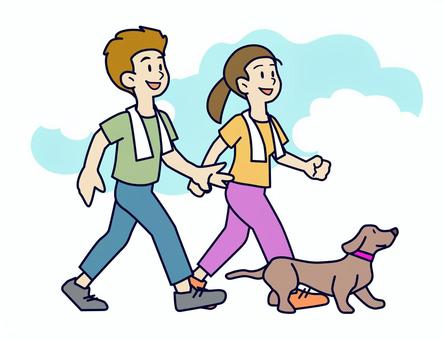 ウォーキングする2人-背景あり ウォーキングする2人-背景あり ウォーキング,男性,女性,10代,20代,30代のイラスト素材