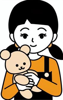 くまのぬいぐるみを抱っこする笑顔の女の子 女の子,抱っこ,ぬいぐるみ,抱きしめる,テディベア,おもちゃ,くま,クマ,熊,動物のイラスト素材
