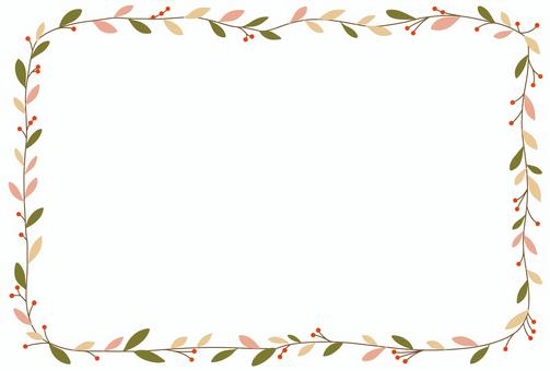 秋色葉っぱとベリーのフレームポストカード フレーム,植物,葉っぱ,ベリー,シンプル,秋,人物無し,コピースペース,ポストカードのイラスト素材