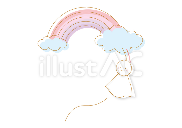 手描き風_初夏_A04_6 虹,梅雨,雨のイラスト素材