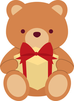 プレゼントボックスを持ったテディベア テディベア,プレゼント,箱,くま,ぬいぐるみ,おもちゃ,お座り,リボン,かわいい,シンプルのイラスト素材
