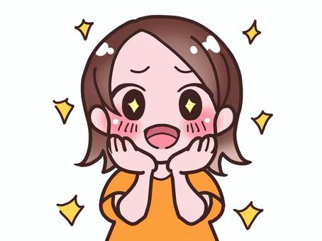 喜ぶ女の子　ときめき 女の子,キャラクター,ミニキャラ,茶髪,喜ぶ,ときめく,かわいい,sdキャラのイラスト素材