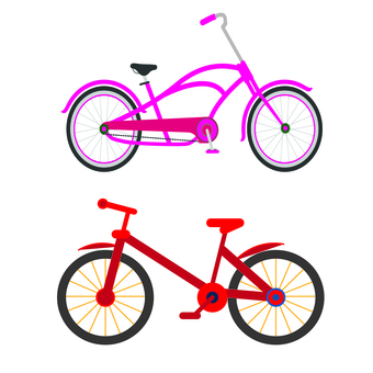 乗り物 111 自転車,バイク,二輪,ピンクの自転車,赤い自転車,サイクリング,乗り物,車輪,ペダル,ハンドルのイラスト素材