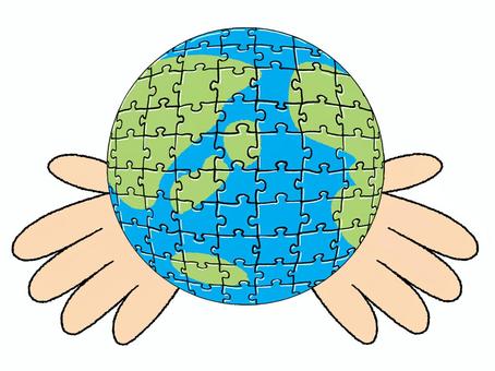 地球のパズルを守る手 地球,環境,壊れる,手,守る,大切,パズル,線,ゲーム,組み合わせのイラスト素材