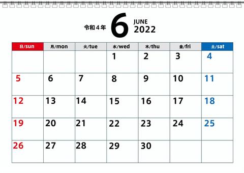 2022年6月カレンダー 2022年6月カレンダー カレンダー,2022年,令和4年のイラスト素材