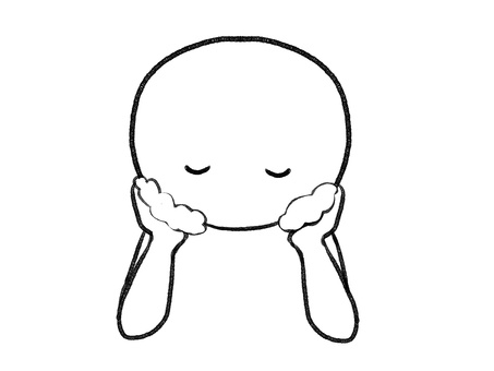 洗顔する棒人間線画 棒人間,洗顔,泡,人物,手描き,落書き,表情,黒,シンプル,素材のイラスト素材