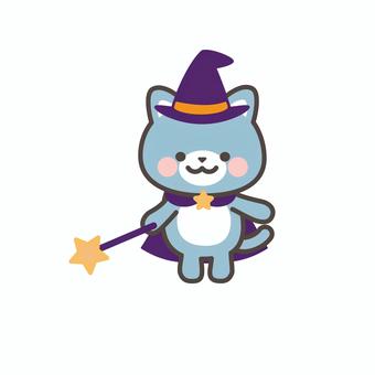 魔法使いのねこ_3 ねこ,ハロウィン,魔法使い,動物,かわいい,挿絵,ワンポイント,魔女,ステッキ,杖のイラスト素材