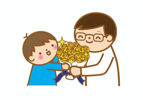 父の日に黄色の花束をあげる男の子 父の日,花束,プレゼントのイラスト素材