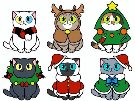 ねこのクリスマス 猫,ねこ,クリスマス,冬,コスプレ,洋服,ネコ,サンタ,サンタクロース,クリスマスツリーのイラスト素材