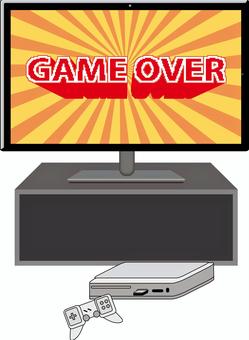 ゲームオーバー画面 ゲームオーバー,ゲーム機,コントローラー,終わり,負け,テレビ,モニタ,画面のイラスト素材
