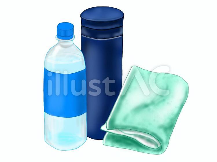 ペットボトルと水筒とタオル ペットボトル,水筒,タオルのイラスト素材