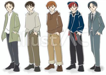 若い男性5人のバリエーション(全身)