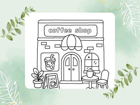カフェ ぬりえ カフェ ぬりえ ぬりえ,カフェ,かわいい,趣味,喫茶店のイラスト素材