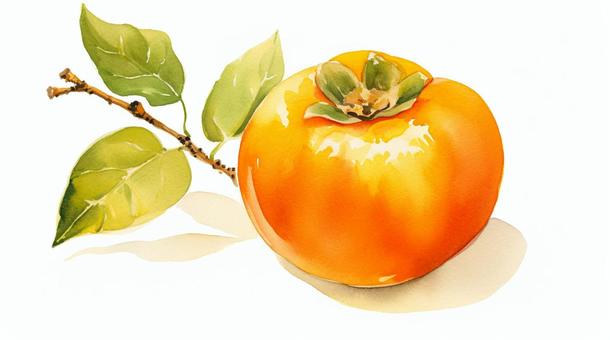 Illustration, persimmon, watercolor, fruit, 