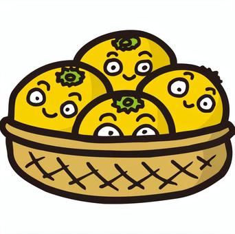 かご入りミカン 果物,かわいい,コミカル,マンガチック,ユーモラス,ミカンのイラスト素材