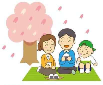 家族でお花見 お花見,春,家族,ファミリー,はる,お弁当,親子,男の子,お母さん,お父さんのイラスト素材