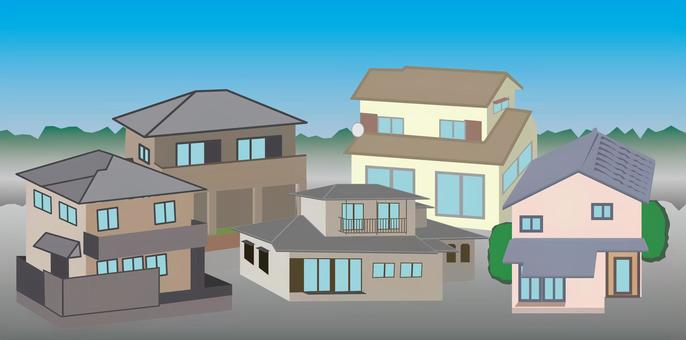 住宅地　　 住宅地,住宅,一軒家,見下ろす,屋根,町,風景のイラスト素材