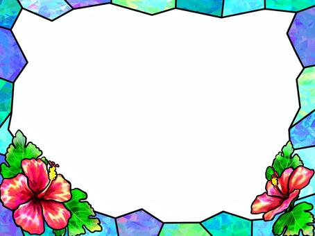 Illustration, hibiscus, frame, stained glass, 