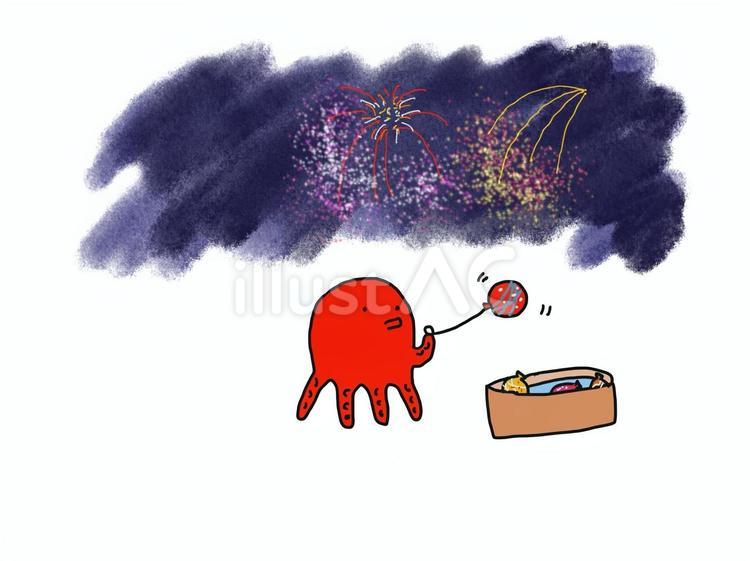 タコ　花火　ヨーヨー釣り タコ,花火,祭りのイラスト素材