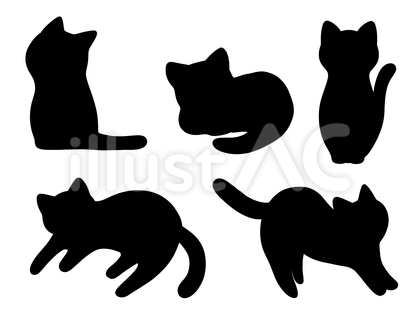色々なポーズをした猫のシルエット