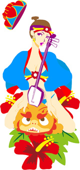 紅型女子 舞踊,女性,紅型,ポップ,シンプル,かわいい,王族,琉球王国,伝統,衣装のイラスト素材