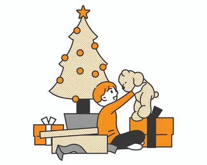 クリスマスプレゼントを開ける子供 子供,クリスマス,ツリー,クリスマスプレゼント,人形,ぬいぐるみ,テディベア,プレゼント,クリスマスツリー,喜ぶのイラスト素材