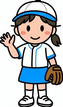 青の野球の女子です。 野球,シンプル,スポーツ,アスリート,部活,サークル,クラブ,ユニフォーム,試合,練習のイラスト素材