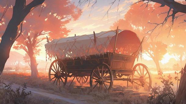 covered wagon at dusk, , JPG