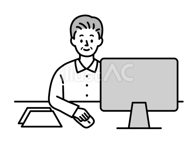 パソコンを使うシニア男性 シニア,パソコン,高齢者のイラスト素材