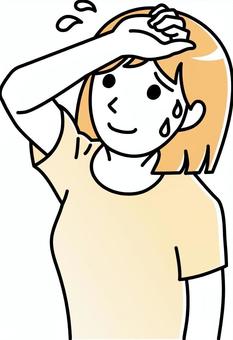 汗をかく女性 夏,汗をかく,女性,暑い,ビジネスウーマン,頑張る,汗っかき,汗,拭く,拭うのイラスト素材