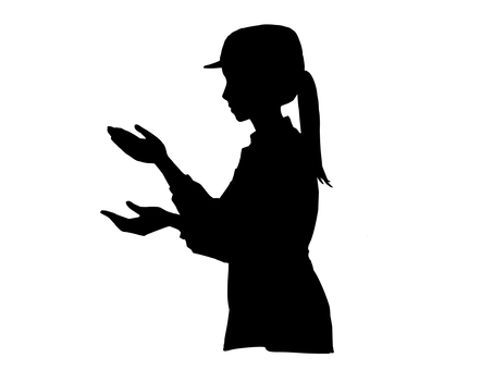 作業着を着た女性 女性,人物,説明,説得,帽子,一つ結び,作業着,飼育員,清掃員,現場仕事のイラスト素材