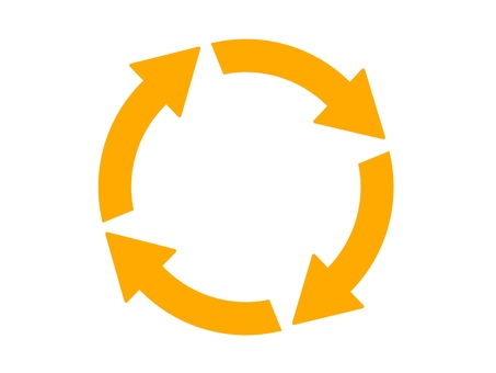 黄矢印（循環・4本線） 矢印,循環,回転,円,回る,サイクル,リサイクル,ループ,戻る,黄のイラスト素材