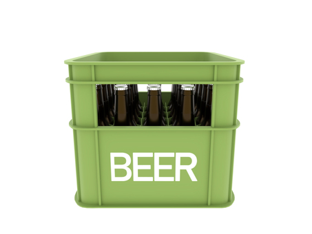 緑色のビールケースとビール ビールケース,ケース,ビール箱,入れ物,3d,cg,瓶ビール,緑色のイラスト素材