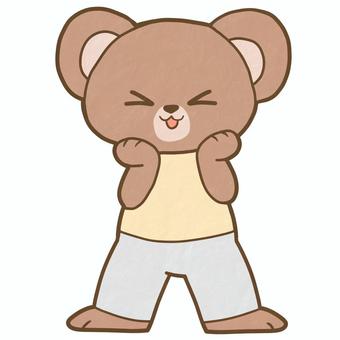 顔に手を添えるポーズのクマのイラスト クマ,動物,ベアー,熊,キャラクター,デフォルメ,全身,子供,喜ぶ,笑顔のイラスト素材