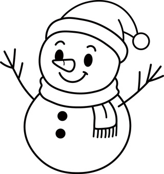 クリスマス素材 かわいい雪だるま線画 冬,クリスマス,ゆきだるま,雪だるま,白黒,モノクロ,シルエット,雪,ゆきのイラスト素材