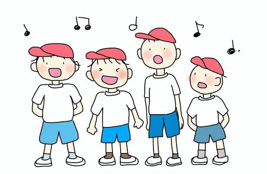 みんなで歌う　帽子　カラー赤 みんな,歌う,合唱,子ども,小学生,幼児,小学校,幼稚園,保育園,こども園のイラスト素材