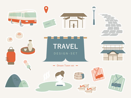 旅行・アウトドアイラストセット03 旅行,イベント,休日,祝日,連休,有給,日本観光,国内,温泉旅行,温泉のイラスト素材