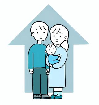 シンプル家シルエット家族（b） シンプル,家,シルエット,家族,夫婦,男,女,子ども,赤ちゃん,ベビーのイラスト素材