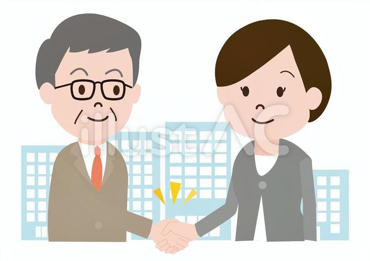 契約の握手を交わして微笑む男女 握手,商談,取引のイラスト素材