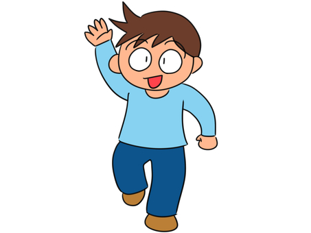 手を上げて挨拶する少年のイラスト 少年,子供,ポーズ,挨拶,やあ,男の子,青,こんにちは,人物,おはようのイラスト素材