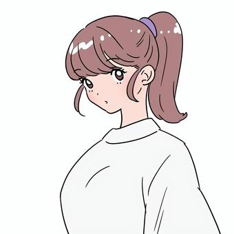 Tシャツ着たポニーテール女子 ポニーテール,女性,tシャツ,夏,女子,女の子,かわいい,ヘアメイク,髪型,ファッションのイラスト素材
