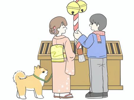 柴犬さんと初詣(茶柴ver) 柴犬さんと初詣(茶柴ver) 初詣,正月,新年,犬,柴犬,茶柴,男性,青年,女性,恋人のイラスト素材
