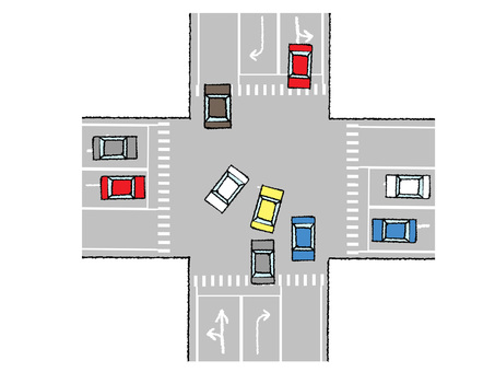 交差点 交差点,乗り物,移動,交通,道,pop調,手描き,挿絵,ワンポイント,素材のイラスト素材