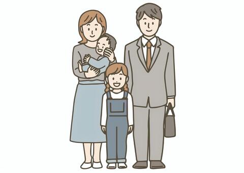 赤ちゃんがいる４人家族の笑顔 家族,４人,夫婦,赤ちゃん,乳児,子育て,育児,仕事,ビジネスマン,笑顔のイラスト素材