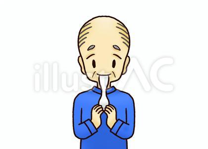 お餅を食べるお爺さんの影付きイラスト