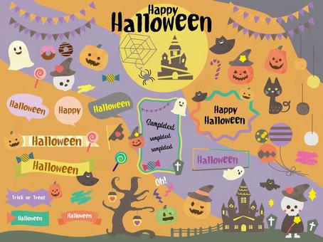 楽しいハロウィンのフレームあしらいセット ハロウィン,halloween,10月,フレーム,飾り枠,枠,イラスト,カボチャ,ジャックオーランタン,城のイラスト素材