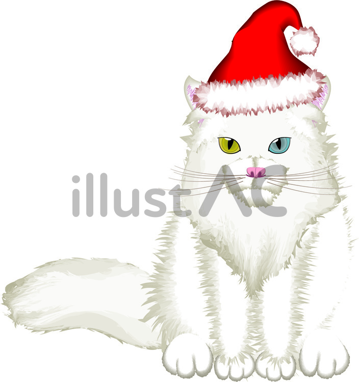 猫　ペット　座　クリスマス　帽子 猫,ペット,座るのイラスト素材