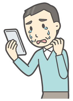  ニット中年男性-045-バスト スマホ,泣く,おじさん,男性,中年,お父さん,パパ,シニア,ミドルエイジ,人物のイラスト素材