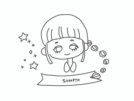 さそり座(Scorpio)モノクロ さそり座(Scorpio)モノクロ 星座,占い,女の子,かわいい,平面的,線画のイラスト素材
